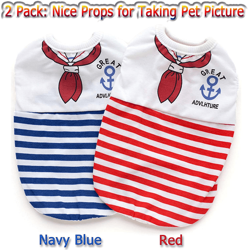 Brocarp Dog Clothes Striped Puppy Shirt, 2 Pack Pet Sailor Tshirt Summer Vest Apparel, Dog Outfit for Small Medium Large Boy Girl Dogs Cats Animals & Pet Supplies > Pet Supplies > Cat Supplies > Cat Apparel Brocarp   