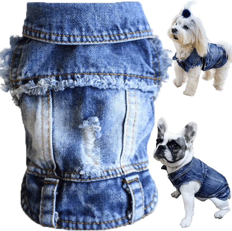 Brocarp Dog Jean Jacket, Blue Denim Lapel Vest Coat T-Shirt Costume Cute Girl Boy Dog Puppy Clothes, Comfort and Cool Apparel, for Small Medium Dogs Cats, Machine Washable Dog Outfits Animals & Pet Supplies > Pet Supplies > Dog Supplies > Dog Apparel Brocarp Blue 1 XL (Pack of 1)