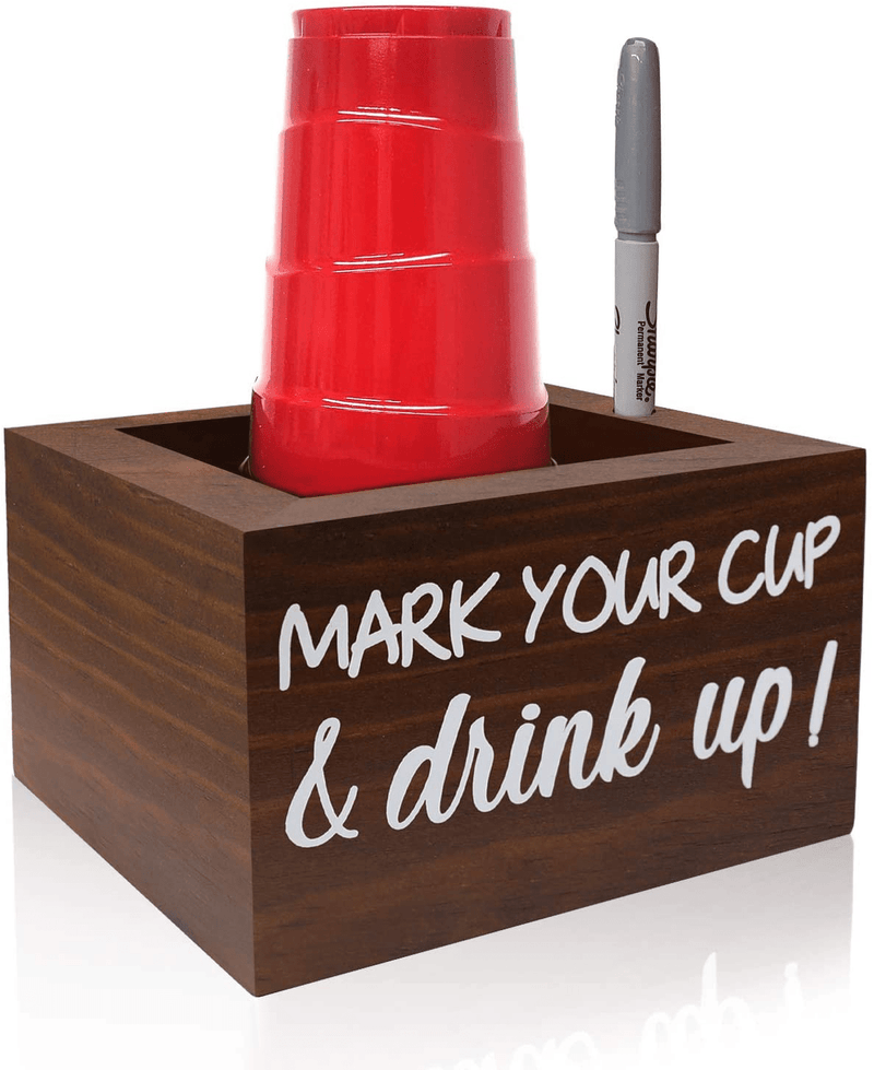 Brown Solo Disposable Cup Holder Drink Caddy Party Cup Holder Dispenser Wooden Organizer Storage Marker Holder Mark Your Cup and Drink Up Rustic Farmhouse Bar Party Decor
