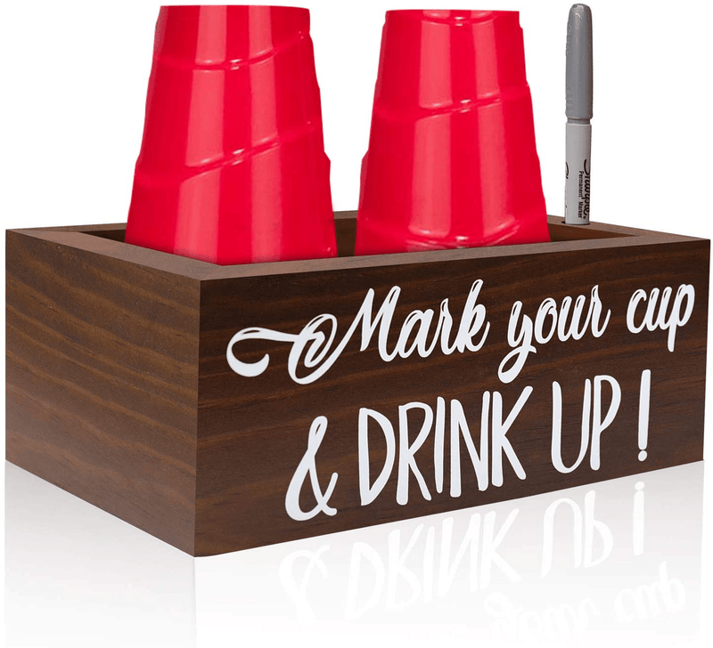 Brown Solo Disposable Cup Holder Drink Caddy Party Cup Holder Dispenser Wooden Organizer Storage Marker Holder Mark Your Cup and Drink Up Rustic Farmhouse Bar Party Decor