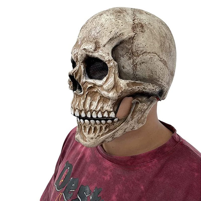 Brown/White,Movable Jaw Full Moving Head Skull Mask Halloween Decoration Horror Helmet Scary Mask Masquerade Holiday Cosplay Party Decoration,9.8 X 7 X 10.2Inch