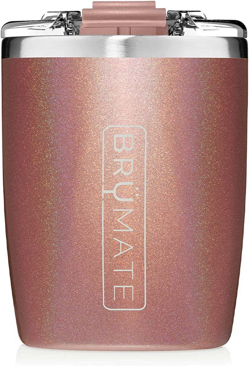 Brümate Rocks - 12Oz 100% Leak-Proof Insulated Lowball Cocktail & Whiskey Tumbler - Double Wall Vacuum Stainless Steel - Shatterproof - Camping & Travel Tumbler & Cocktail Glass (Glitter Charcoal) Home & Garden > Kitchen & Dining > Tableware > Drinkware BrüMate Glitter Rose Gold  