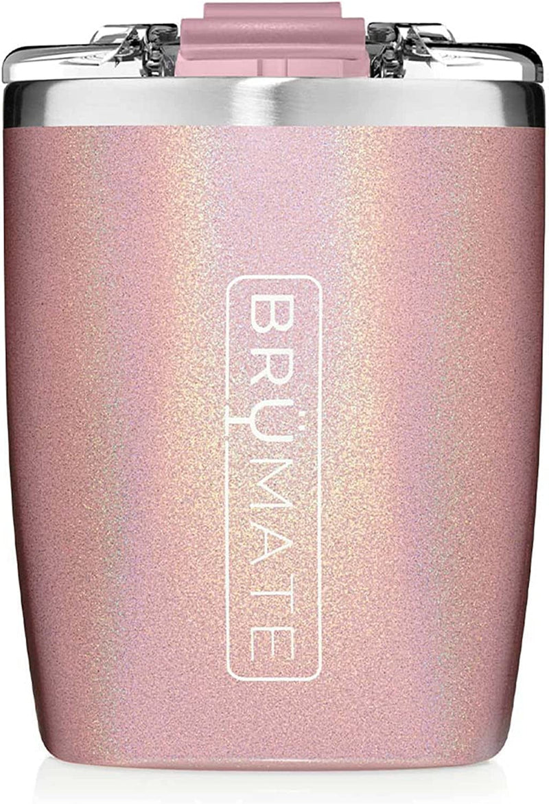 Brümate Rocks - 12Oz 100% Leak-Proof Insulated Lowball Cocktail & Whiskey Tumbler - Double Wall Vacuum Stainless Steel - Shatterproof - Camping & Travel Tumbler & Cocktail Glass (Glitter Charcoal) Home & Garden > Kitchen & Dining > Tableware > Drinkware BrüMate Glitter Blush  
