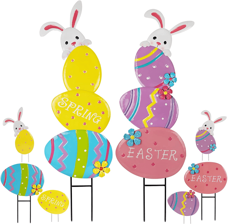 Brwoynn Easter Decorations, Set of 2 Easter Yard Signs, Metal Stakes Easter Day Outdoor Decorations, Easter Bunny Egg Decor for Easter outside Lawn Decorations Home & Garden > Decor > Seasonal & Holiday Decorations Brwoynn   