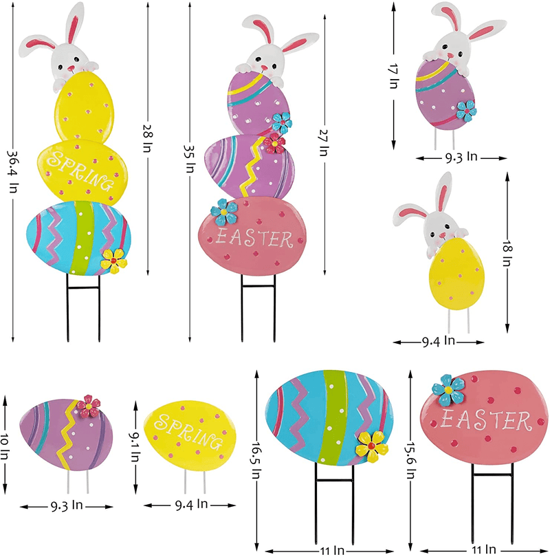 Brwoynn Easter Decorations, Set of 2 Easter Yard Signs, Metal Stakes Easter Day Outdoor Decorations, Easter Bunny Egg Decor for Easter outside Lawn Decorations
