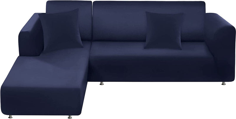 BT.WA Couch Cover L Shape Sectional Sofa Cover 2-Piece Soft Stretch Reversible Sofa Slipcover 3 Seater + 3 Seater Furniture Protector Couch Slipcover with 2Pcs Pillowcases (Black) Home & Garden > Decor > Chair & Sofa Cushions BT.WA Navy  
