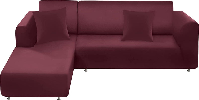 BT.WA Couch Cover L Shape Sectional Sofa Cover 2-Piece Soft Stretch Reversible Sofa Slipcover 3 Seater + 3 Seater Furniture Protector Couch Slipcover with 2Pcs Pillowcases (Black) Home & Garden > Decor > Chair & Sofa Cushions BT.WA Burgundy  