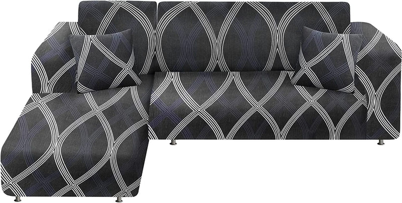 BT.WA Couch Cover L Shape Sectional Sofa Cover 2-Piece Soft Stretch Reversible Sofa Slipcover 3 Seater + 3 Seater Furniture Protector Couch Slipcover with 2Pcs Pillowcases (Black) Home & Garden > Decor > Chair & Sofa Cushions BT.WA Light Grey+line  