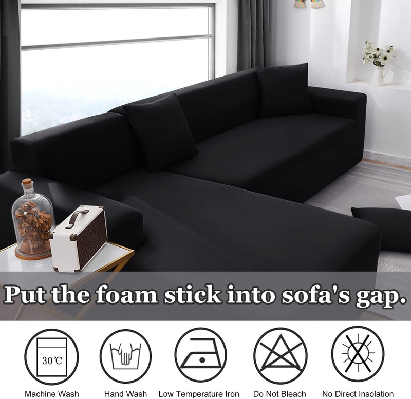 BT.WA Couch Cover L Shape Sectional Sofa Cover 2-Piece Soft Stretch Reversible Sofa Slipcover 3 Seater + 3 Seater Furniture Protector Couch Slipcover with 2Pcs Pillowcases (Black) Home & Garden > Decor > Chair & Sofa Cushions BT.WA   