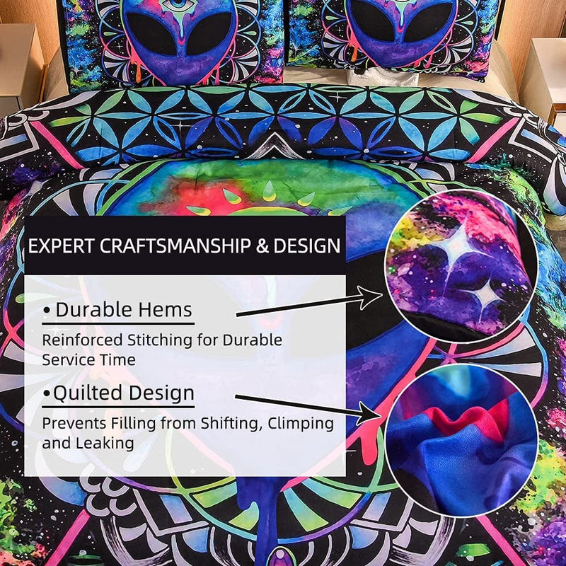 Btargot Trippy Alien by Brizbazaar Comforter Set 3 Pieces Colorful Tie Dye Bedding Sets with 3D Psychedelic Outer Space Pattern Alien Abstract Reversible Comforter with 2 Pillowcases Full Size Home & Garden > Linens & Bedding > Bedding Btargot   