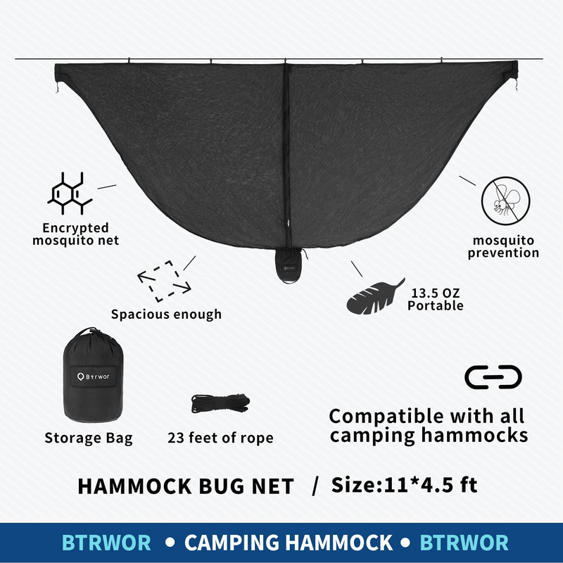 Btrwor Hammock Bug Net - Hammock Mosquito Net - Lightweight Portable Hammock Netting, Mosquito Net - Fits All Single and Double Camping Hammocks