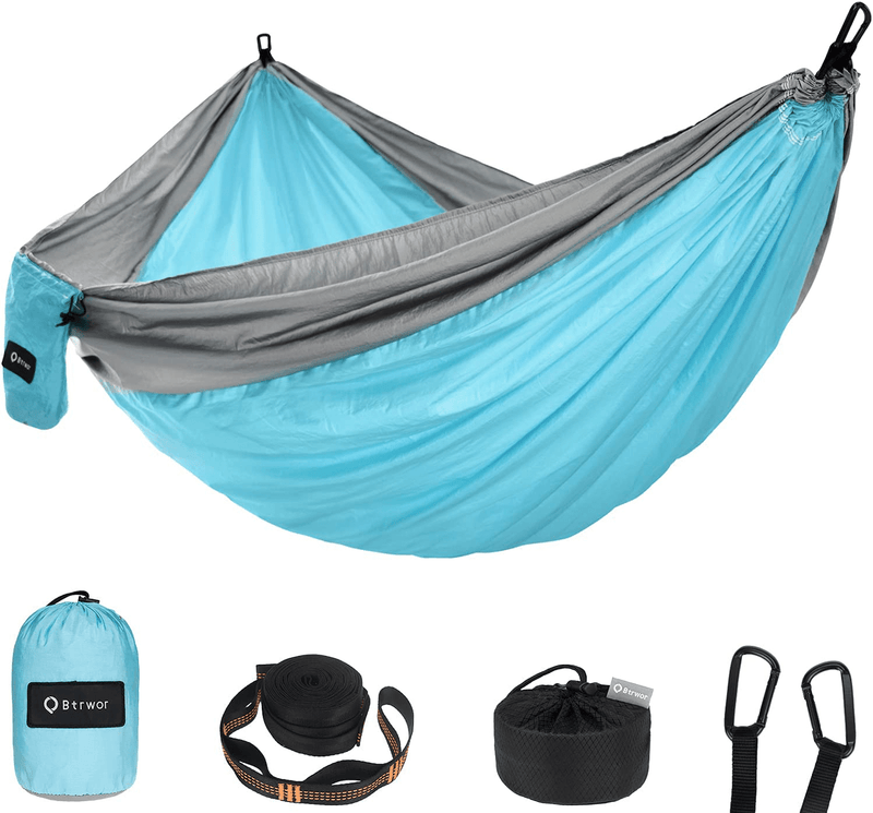 BTRWOR Hammock - Lightweight Camping Hammock - Single & Double - Breathable,Quick-Drying Portable Hammock - Backpacking Gear, Travel, and Camping Accessories Home & Garden > Lawn & Garden > Outdoor Living > Hammocks Btrwor Sky Blue & Grey 1 Person 