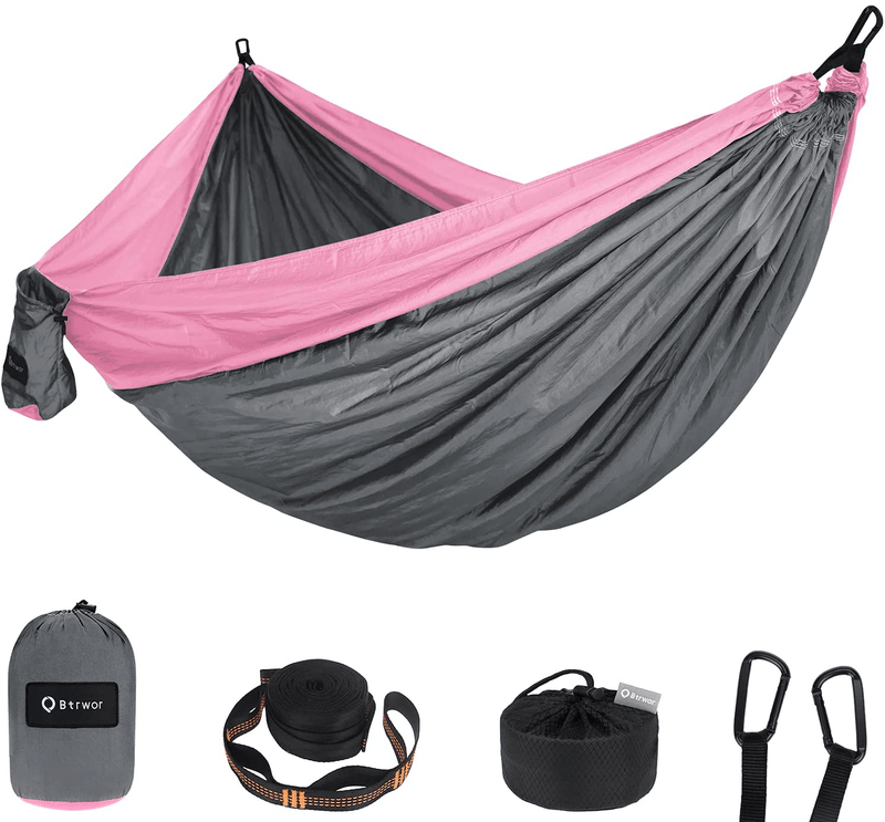 BTRWOR Hammock - Lightweight Camping Hammock - Single & Double - Breathable,Quick-Drying Portable Hammock - Backpacking Gear, Travel, and Camping Accessories Home & Garden > Lawn & Garden > Outdoor Living > Hammocks Btrwor Charcoal Grey & Pink 2 Person 