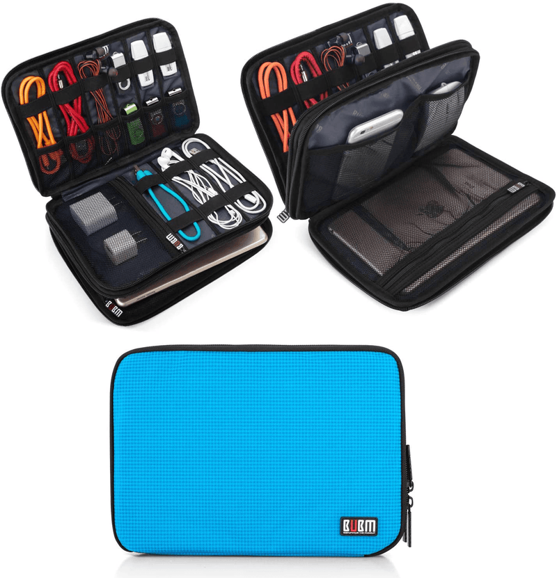 BUBM Double Layer Electronic Accessories Organizer, Travel Gadget Bag for Cables, USB Flash Drive, Plug and More, Perfect Size Fits for iPad Mini (Medium, Blue) Cameras & Optics > Camera & Optic Accessories > Camera Parts & Accessories > Camera Bags & Cases BUBM Blue Medium,2-layer 