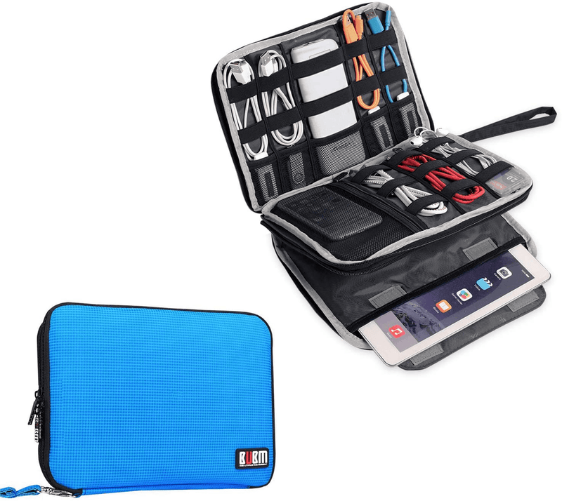 BUBM Double Layer Electronic Accessories Organizer, Travel Gadget Bag for Cables, USB Flash Drive, Plug and More, Perfect Size Fits for iPad Mini (Medium, Blue) Cameras & Optics > Camera & Optic Accessories > Camera Parts & Accessories > Camera Bags & Cases BUBM Blue Large,2-layer 