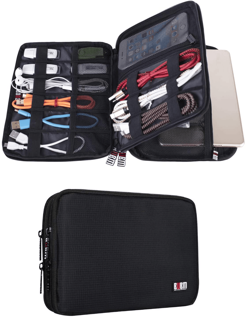BUBM Double Layer Electronic Accessories Organizer, Travel Gadget Bag for Cables, USB Flash Drive, Plug and More, Perfect Size Fits for iPad Mini (Medium, Blue) Cameras & Optics > Camera & Optic Accessories > Camera Parts & Accessories > Camera Bags & Cases BUBM Black Medium,2-layer 
