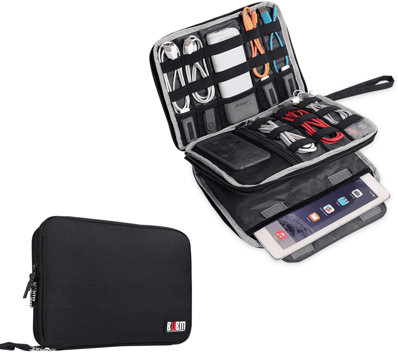 BUBM Double Layer Electronic Accessories Organizer, Travel Gadget Bag for Cables, USB Flash Drive, Plug and More, Perfect Size Fits for iPad Mini (Medium, Blue) Cameras & Optics > Camera & Optic Accessories > Camera Parts & Accessories > Camera Bags & Cases BUBM Black Large,2-layer 
