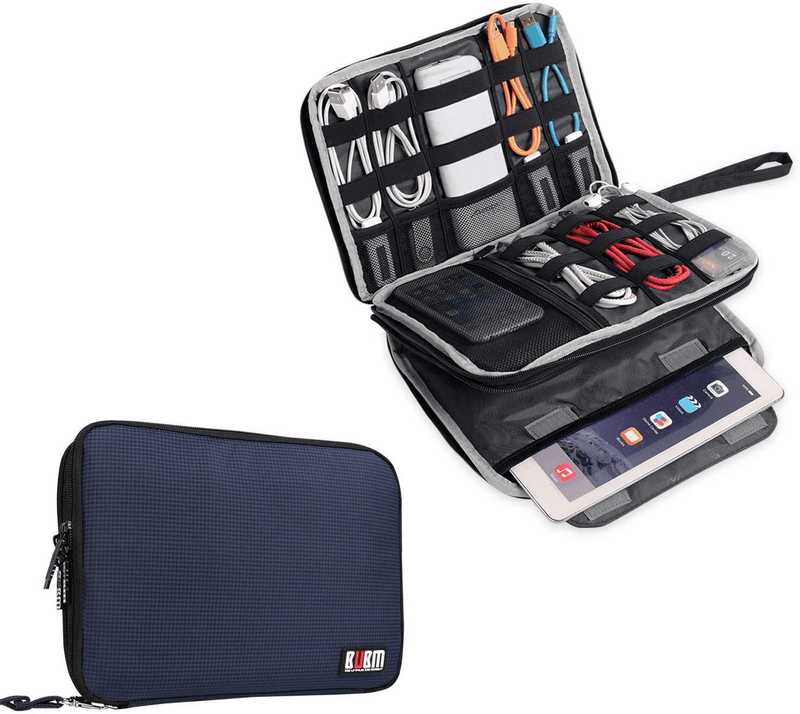 BUBM Double Layer Electronic Accessories Organizer, Travel Gadget Bag for Cables, USB Flash Drive, Plug and More, Perfect Size Fits for iPad Mini (Medium, Blue) Cameras & Optics > Camera & Optic Accessories > Camera Parts & Accessories > Camera Bags & Cases BUBM Dark Blue Large,2-layer 