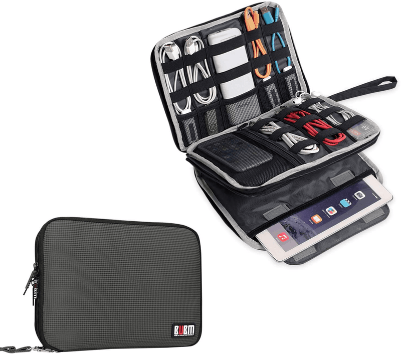 BUBM Double Layer Electronic Accessories Organizer, Travel Gadget Bag for Cables, USB Flash Drive, Plug and More, Perfect Size Fits for iPad Mini (Medium, Blue) Cameras & Optics > Camera & Optic Accessories > Camera Parts & Accessories > Camera Bags & Cases BUBM Gray Large,2-layer 