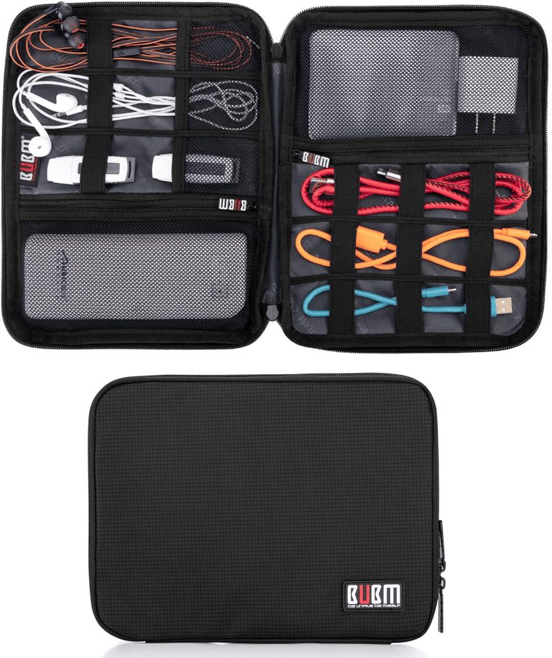 BUBM Double Layer Electronic Accessories Organizer, Travel Gadget Bag for Cables, USB Flash Drive, Plug and More, Perfect Size Fits for iPad Mini (Medium, Blue) Cameras & Optics > Camera & Optic Accessories > Camera Parts & Accessories > Camera Bags & Cases BUBM Black Large,1-layer 