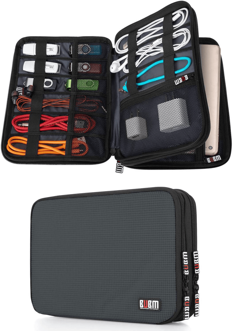 BUBM Double Layer Electronic Accessories Organizer, Travel Gadget Bag for Cables, USB Flash Drive, Plug and More, Perfect Size Fits for iPad Mini (Medium, Blue) Cameras & Optics > Camera & Optic Accessories > Camera Parts & Accessories > Camera Bags & Cases BUBM Gray Medium,2-layer 
