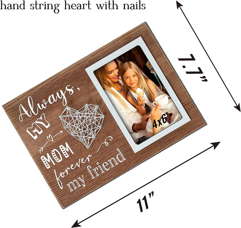 Buecasa Mom Gifts from Daughter and Son - Mother Birthday Picture Frame String Heart in Grainwood 4X6 Inches - Always My Mom Forever My Friend Home & Garden > Decor > Picture Frames Buecasa   