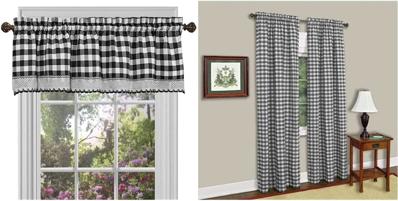 Buffalo Check Valance Window Curtains - 58 Inch Width, 14 Inch Length - Taupe Brown & Ivory White Plaid - Light Filtering Farmhouse Country Drapes for Bedroom Living & Dining Room by Achim Home Decor Home & Garden > Decor > Window Treatments > Curtains & Drapes Achim Home Furnishings Black/White Valance + Check Panel 42x84 
