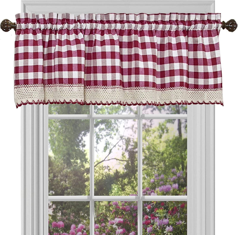 Buffalo Check Valance Window Curtains - 58 Inch Width, 14 Inch Length - Taupe Brown & Ivory White Plaid - Light Filtering Farmhouse Country Drapes for Bedroom Living & Dining Room by Achim Home Decor Home & Garden > Decor > Window Treatments > Curtains & Drapes Achim Home Furnishings Burgundy Valance 