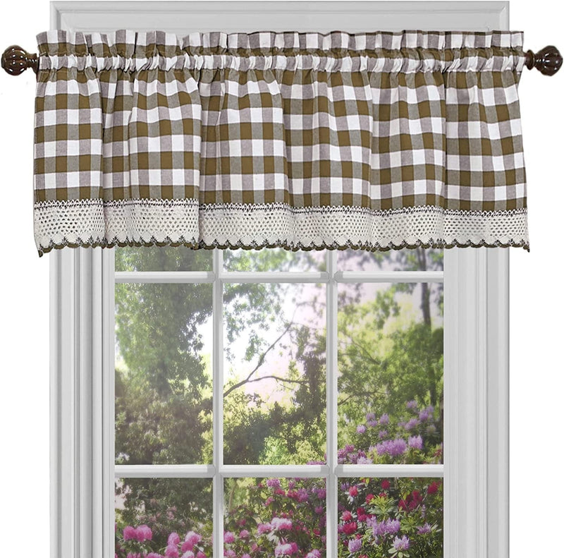 Buffalo Check Valance Window Curtains - 58 Inch Width, 14 Inch Length - Taupe Brown & Ivory White Plaid - Light Filtering Farmhouse Country Drapes for Bedroom Living & Dining Room by Achim Home Decor Home & Garden > Decor > Window Treatments > Curtains & Drapes Achim Home Furnishings Taupe Valance 