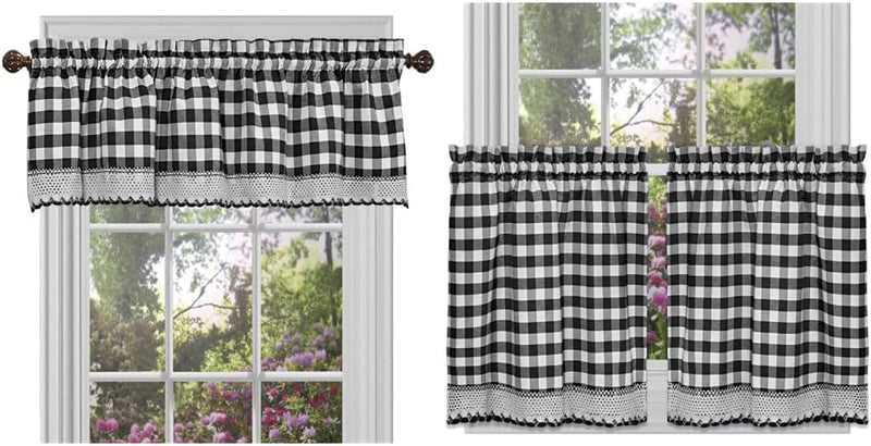 Buffalo Check Valance Window Curtains - 58 Inch Width, 14 Inch Length - Taupe Brown & Ivory White Plaid - Light Filtering Farmhouse Country Drapes for Bedroom Living & Dining Room by Achim Home Decor Home & Garden > Decor > Window Treatments > Curtains & Drapes Achim Home Furnishings Black/White Valance + ACheck Tier Pair 58x36 