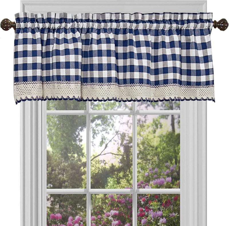 Buffalo Check Valance Window Curtains - 58 Inch Width, 14 Inch Length - Taupe Brown & Ivory White Plaid - Light Filtering Farmhouse Country Drapes for Bedroom Living & Dining Room by Achim Home Decor Home & Garden > Decor > Window Treatments > Curtains & Drapes Achim Home Furnishings Navy Valance 