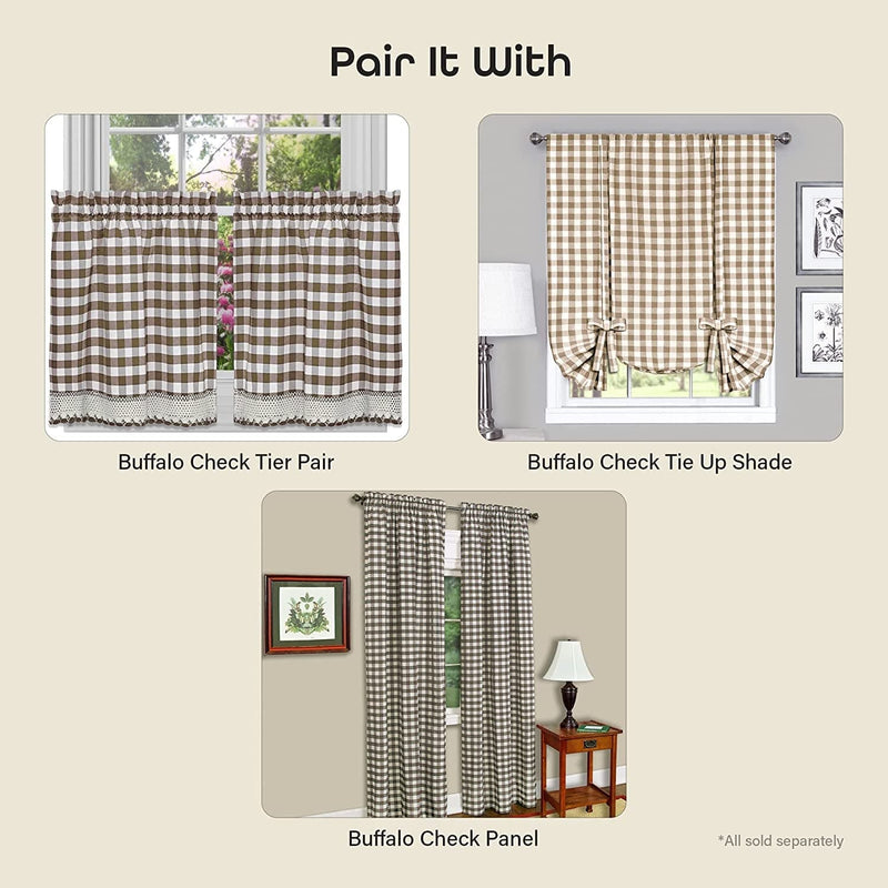 Buffalo Check Valance Window Curtains - 58 Inch Width, 14 Inch Length - Taupe Brown & Ivory White Plaid - Light Filtering Farmhouse Country Drapes for Bedroom Living & Dining Room by Achim Home Decor Home & Garden > Decor > Window Treatments > Curtains & Drapes Achim Home Furnishings   