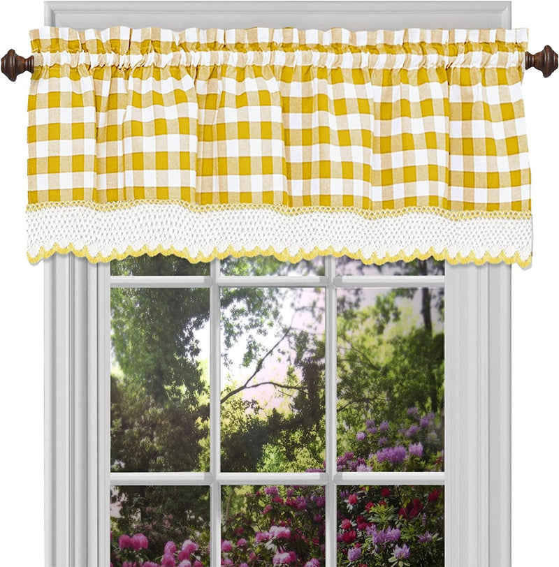Buffalo Check Valance Window Curtains - 58 Inch Width, 14 Inch Length - Taupe Brown & Ivory White Plaid - Light Filtering Farmhouse Country Drapes for Bedroom Living & Dining Room by Achim Home Decor