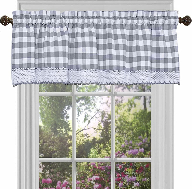Buffalo Check Valance Window Curtains - 58 Inch Width, 14 Inch Length - Taupe Brown & Ivory White Plaid - Light Filtering Farmhouse Country Drapes for Bedroom Living & Dining Room by Achim Home Decor Home & Garden > Decor > Window Treatments > Curtains & Drapes Achim Home Furnishings Grey Valance 