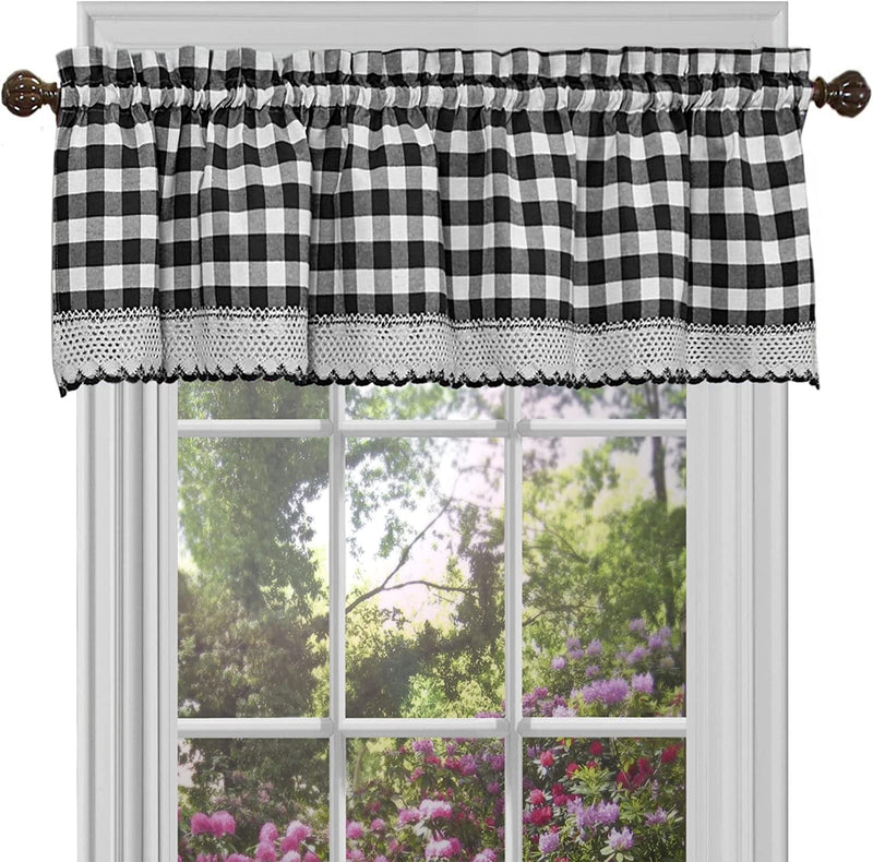 Buffalo Check Valance Window Curtains - 58 Inch Width, 14 Inch Length - Taupe Brown & Ivory White Plaid - Light Filtering Farmhouse Country Drapes for Bedroom Living & Dining Room by Achim Home Decor Home & Garden > Decor > Window Treatments > Curtains & Drapes Achim Home Furnishings Black/White Valance 
