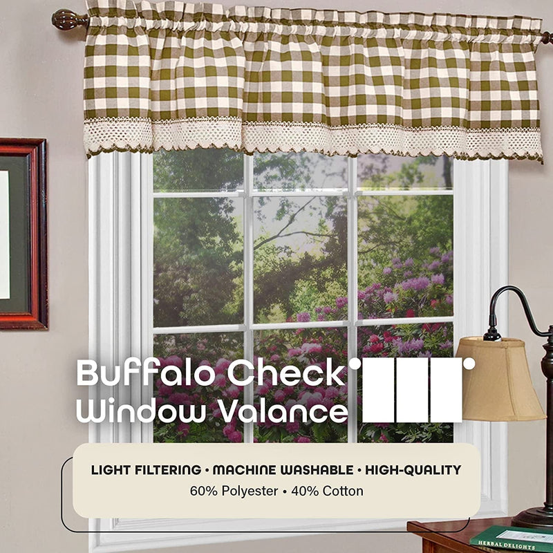 Buffalo Check Valance Window Curtains - 58 Inch Width, 14 Inch Length - Taupe Brown & Ivory White Plaid - Light Filtering Farmhouse Country Drapes for Bedroom Living & Dining Room by Achim Home Decor Home & Garden > Decor > Window Treatments > Curtains & Drapes Achim Home Furnishings   