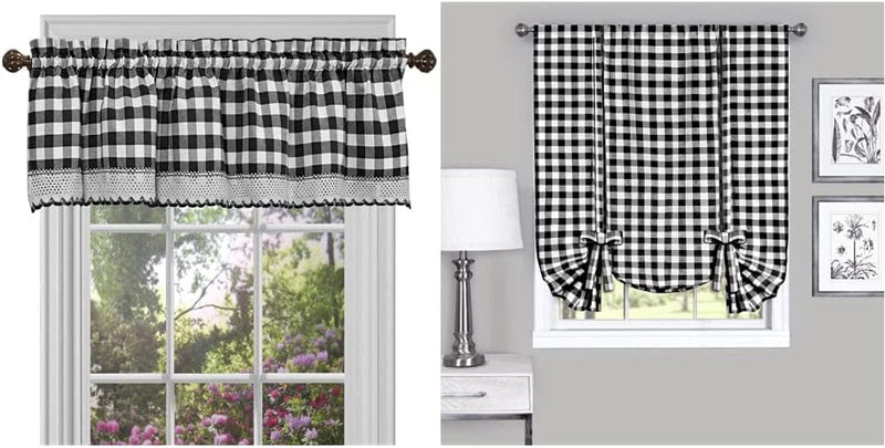 Buffalo Check Valance Window Curtains - 58 Inch Width, 14 Inch Length - Taupe Brown & Ivory White Plaid - Light Filtering Farmhouse Country Drapes for Bedroom Living & Dining Room by Achim Home Decor Home & Garden > Decor > Window Treatments > Curtains & Drapes Achim Home Furnishings Black/White Curtains + White Plaid - 42x63 