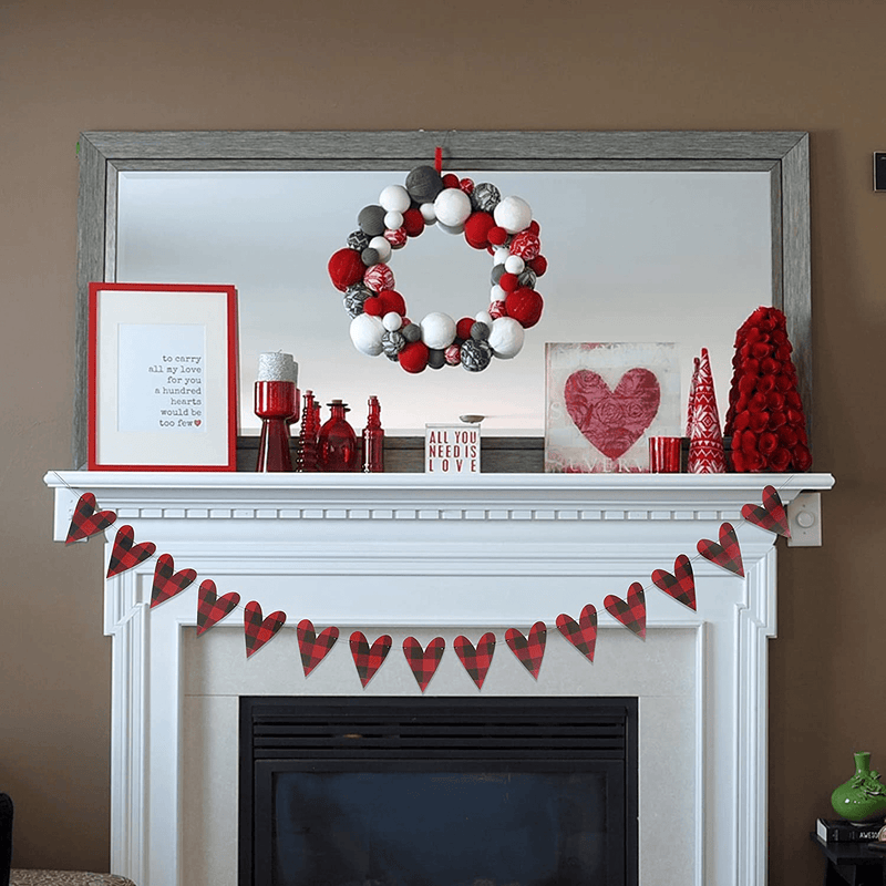 Buffalo Lattice Valentine'S Day Heart Wreath - Love Banner, Valentine'S Day Wedding, Family Fireplace Holiday Decoration, Make My Fireplace Festive for Valentine’S Day! (Red Buffalo Lattice)