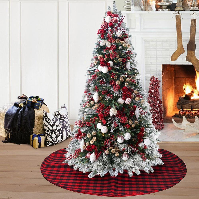 Buffalo Plaid Christmas Tree Skirt 36 In,Red Black Buffalo Check Christmas Tree Skirt for Holiday Christmas Decorations