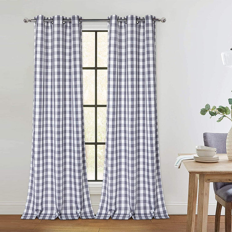 Buffalo Plaid Farmhouse Decor Curtains Rustic Gingham Textured Grommet Window Curtain Panels for Living Room Bedroom, Grey and White, 37 X 84 Inch, 2 Panels Home & Garden > Decor > Window Treatments > Curtains & Drapes CAROMIO Grey/White 37"x84"x2 