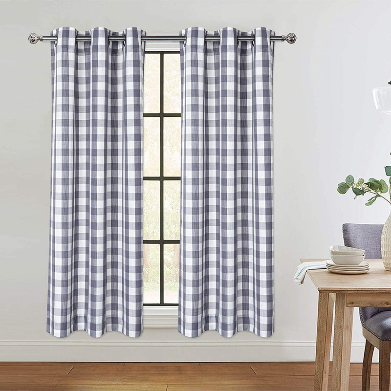 Buffalo Plaid Farmhouse Decor Curtains Rustic Gingham Textured Grommet Window Curtain Panels for Living Room Bedroom, Grey and White, 37 X 84 Inch, 2 Panels Home & Garden > Decor > Window Treatments > Curtains & Drapes CAROMIO Grey/White 37"x54"x2 