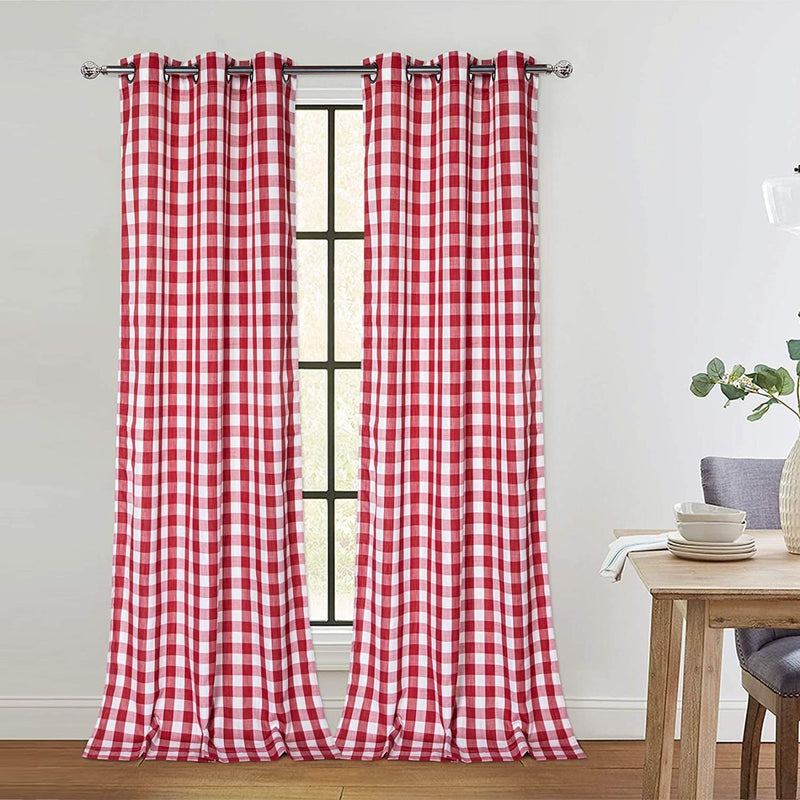 Buffalo Plaid Farmhouse Decor Curtains Rustic Gingham Textured Grommet Window Curtain Panels for Living Room Bedroom, Grey and White, 37 X 84 Inch, 2 Panels Home & Garden > Decor > Window Treatments > Curtains & Drapes CAROMIO Red/White 37"x84"x2 