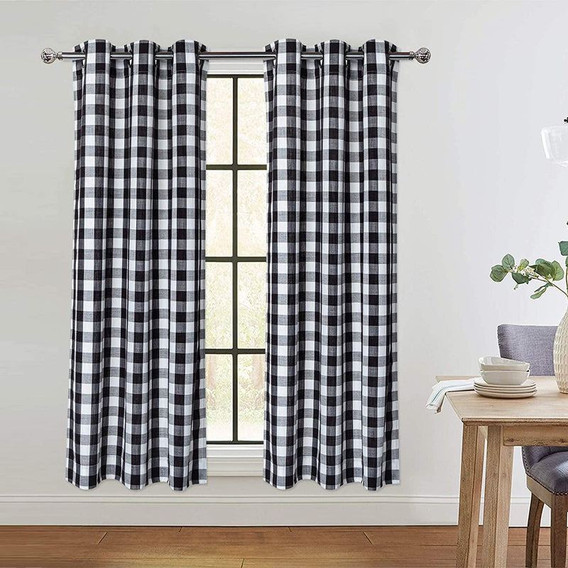 Buffalo Plaid Farmhouse Decor Curtains Rustic Gingham Textured Grommet Window Curtain Panels for Living Room Bedroom, Grey and White, 37 X 84 Inch, 2 Panels Home & Garden > Decor > Window Treatments > Curtains & Drapes CAROMIO Black/White 37"x63"x2 