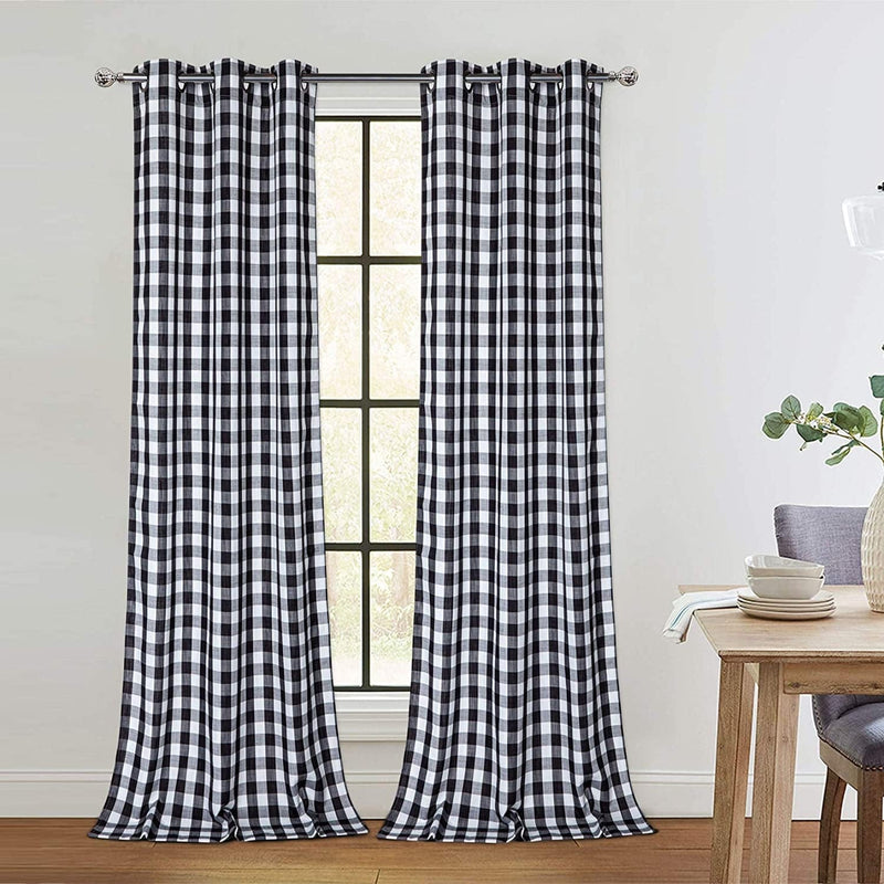 Buffalo Plaid Farmhouse Decor Curtains Rustic Gingham Textured Grommet Window Curtain Panels for Living Room Bedroom, Grey and White, 37 X 84 Inch, 2 Panels Home & Garden > Decor > Window Treatments > Curtains & Drapes CAROMIO Black/White 37"x95"x2 