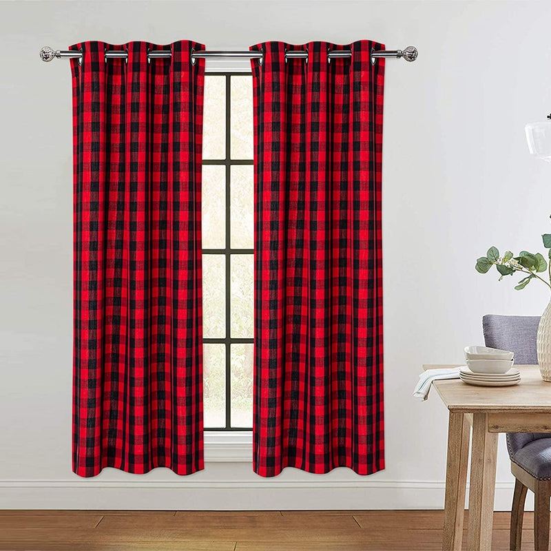 Buffalo Plaid Farmhouse Decor Curtains Rustic Gingham Textured Grommet Window Curtain Panels for Living Room Bedroom, Grey and White, 37 X 84 Inch, 2 Panels Home & Garden > Decor > Window Treatments > Curtains & Drapes CAROMIO Red/Black 37"x63"x2 