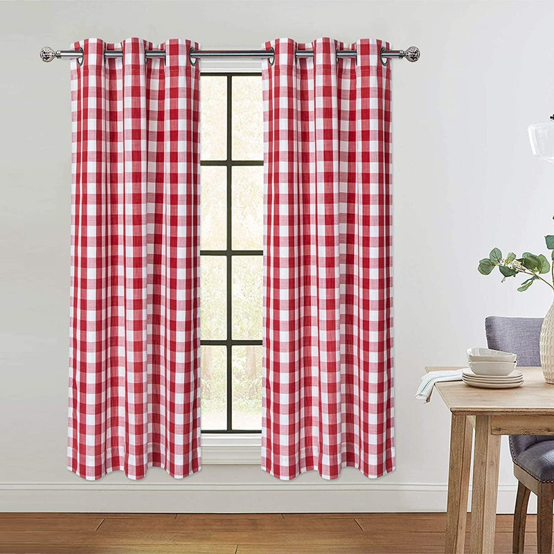 Buffalo Plaid Farmhouse Decor Curtains Rustic Gingham Textured Grommet Window Curtain Panels for Living Room Bedroom, Grey and White, 37 X 84 Inch, 2 Panels Home & Garden > Decor > Window Treatments > Curtains & Drapes CAROMIO Red/White 37"x54"x2 