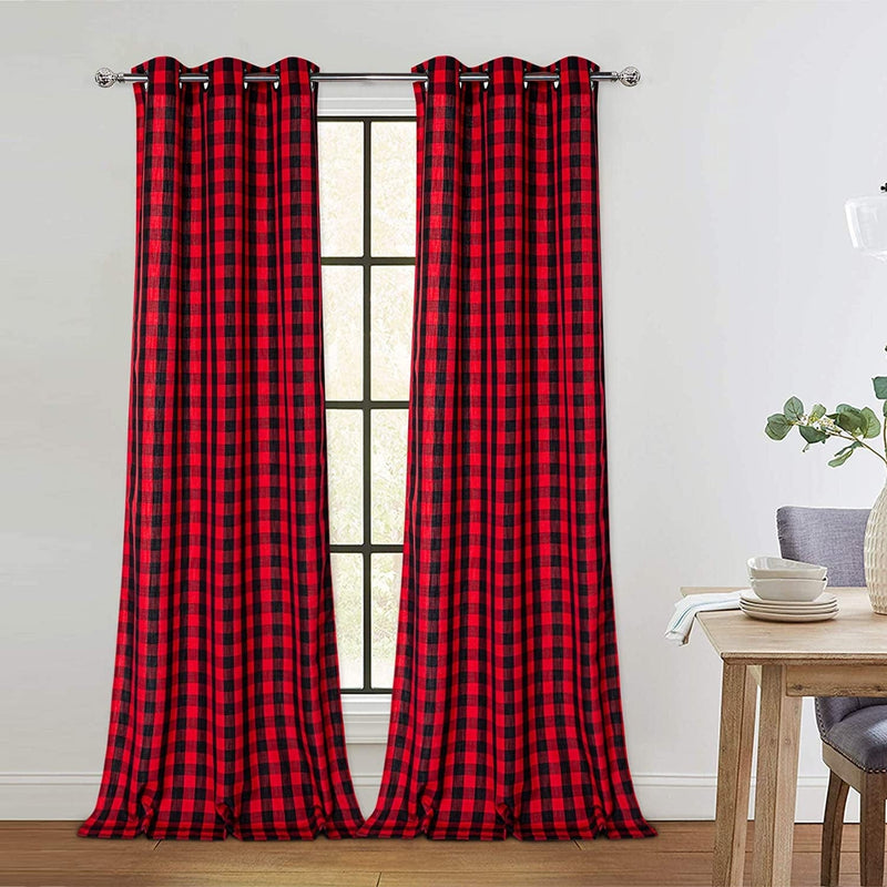 Buffalo Plaid Farmhouse Decor Curtains Rustic Gingham Textured Grommet Window Curtain Panels for Living Room Bedroom, Grey and White, 37 X 84 Inch, 2 Panels Home & Garden > Decor > Window Treatments > Curtains & Drapes CAROMIO Red/Black 37"x84"x2 