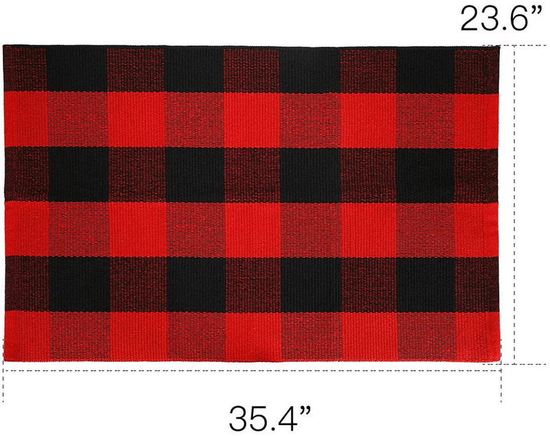 Buffalo Plaid Rug - YHOUSE Cotton Front Door Mat Outdoor Doormat Washable Checkered Rugs Indoor/Outdoor Welcome Mat for Layered Mat Porch/Kitchen/Farmhouse/Entry(23.6“X35.4“, Red and Black Plaid) Home & Garden > Decor > Seasonal & Holiday Decorations& Garden > Decor > Seasonal & Holiday Decorations YHOUSE   