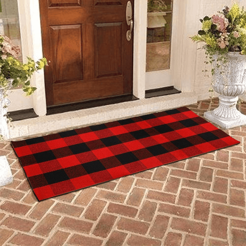 Buffalo Plaid Rug - YHOUSE Cotton Front Door Mat Outdoor Doormat Washable Checkered Rugs Indoor/Outdoor Welcome Mat for Layered Mat Porch/Kitchen/Farmhouse/Entry(23.6“X35.4“, Red and Black Plaid) Home & Garden > Decor > Seasonal & Holiday Decorations& Garden > Decor > Seasonal & Holiday Decorations YHOUSE Red and Black Plaid 23.6“X51.2“ 