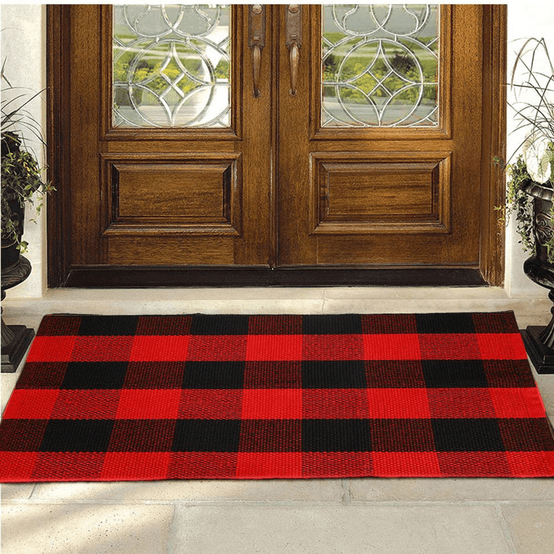 Buffalo Plaid Rug - YHOUSE Cotton Front Door Mat Outdoor Doormat Washable Checkered Rugs Indoor/Outdoor Welcome Mat for Layered Mat Porch/Kitchen/Farmhouse/Entry(23.6“X35.4“, Red and Black Plaid) Home & Garden > Decor > Seasonal & Holiday Decorations& Garden > Decor > Seasonal & Holiday Decorations YHOUSE Red and Black Plaid 23.6“X35.4“ 